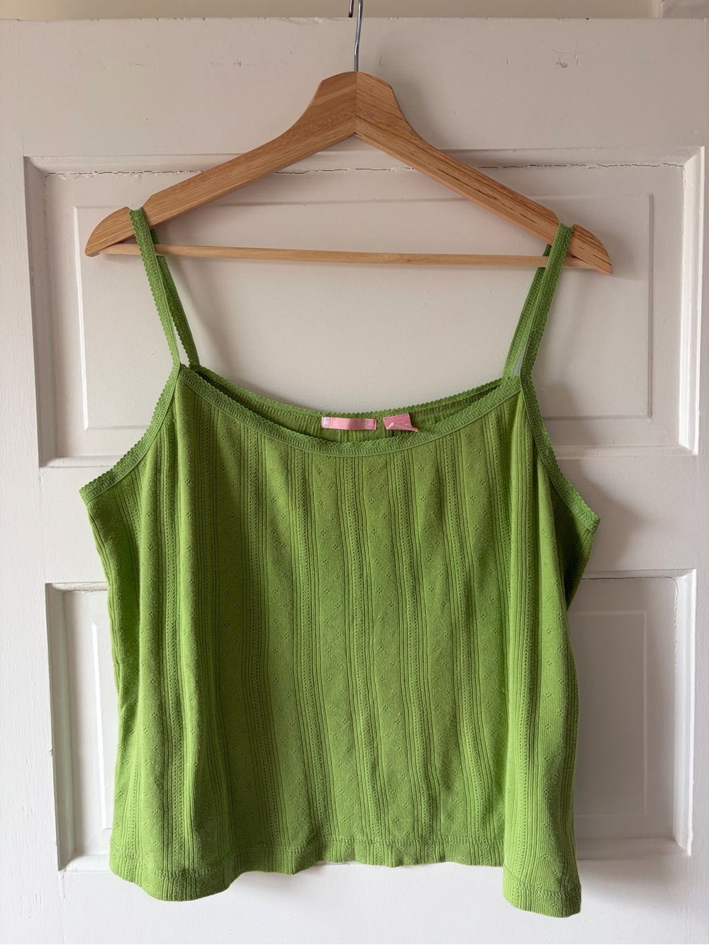 Sofia Green Pointelle Knit Spaghetti Strap Camisole Tank Top - XL